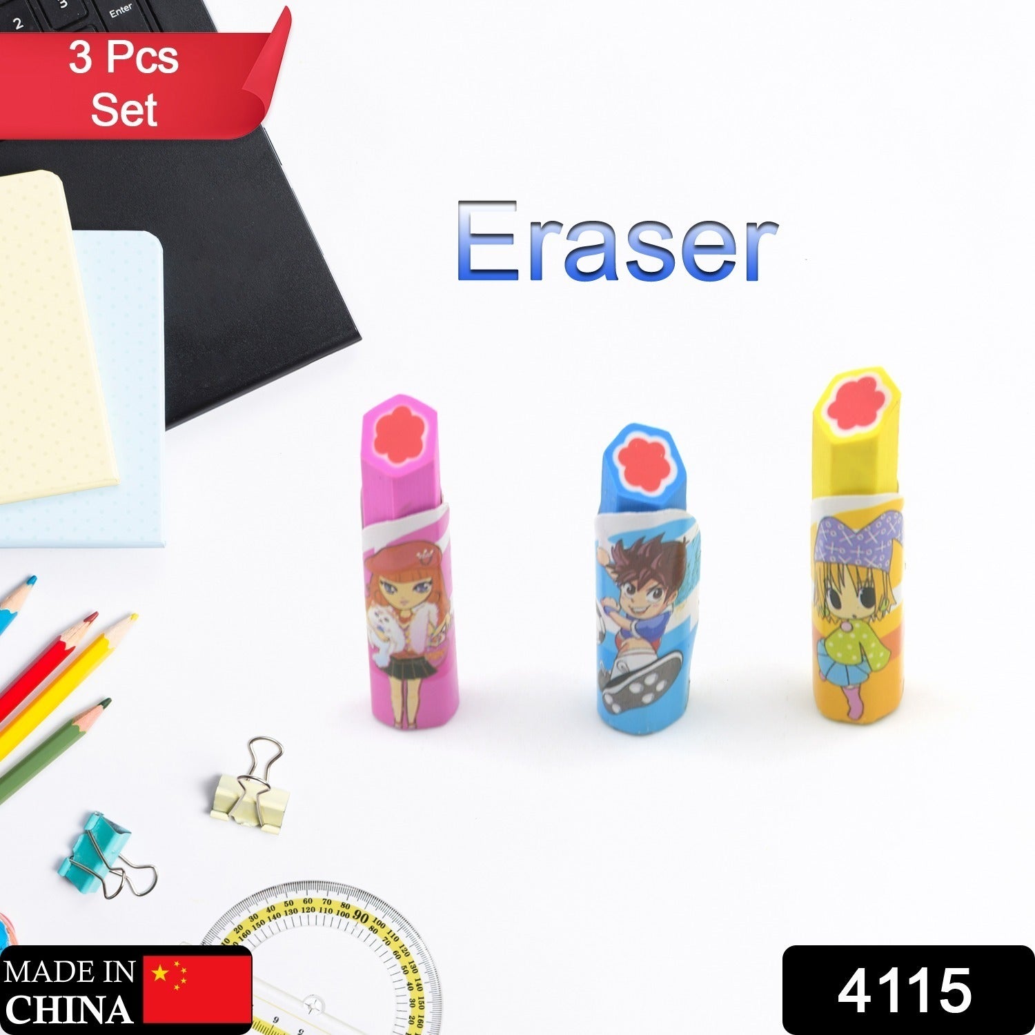 4115 Lipstick Style Rubber Eraser for Return Gift, Lipstick Shape Non-Toxic Eraser for Kids, 3D Stationary for Birthday Return Gift (3 Pc Set) 4115 Lipstick Style Rubber Eraser for Return Gift, Lipstick Shape Non-Toxic Eraser for Kids, 3D Stationary for Birthday Return Gift (3 Pc Set)